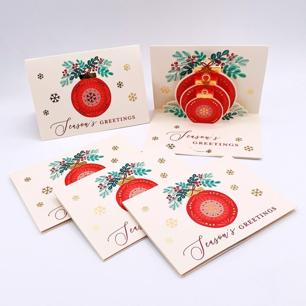 3D Pop Up Christmas Greeting Cards "Season's Greetings" Ornament Snowflakes 5pc